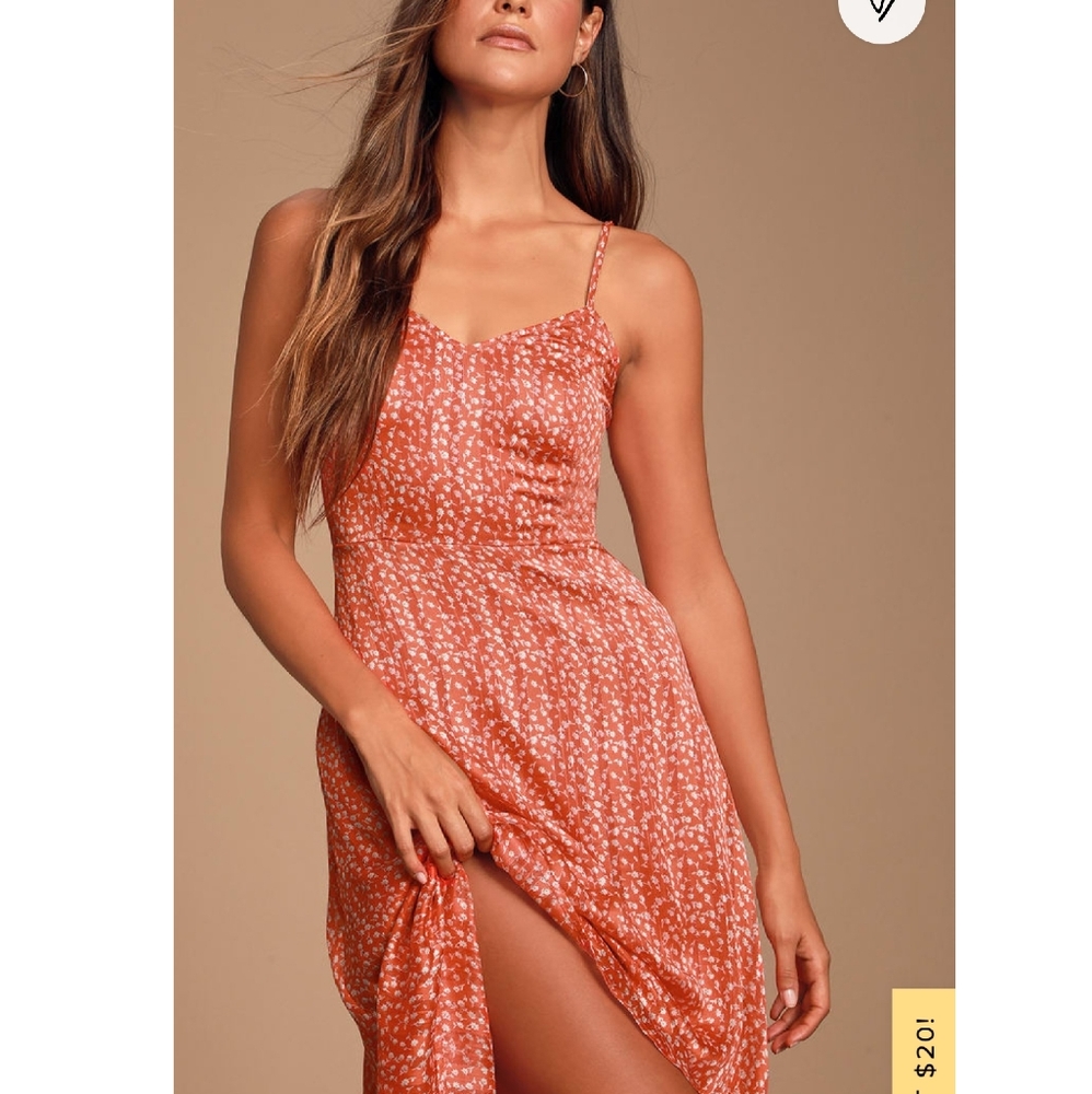 Dreams of Love Orange Floral Print High-Low Midi Dress